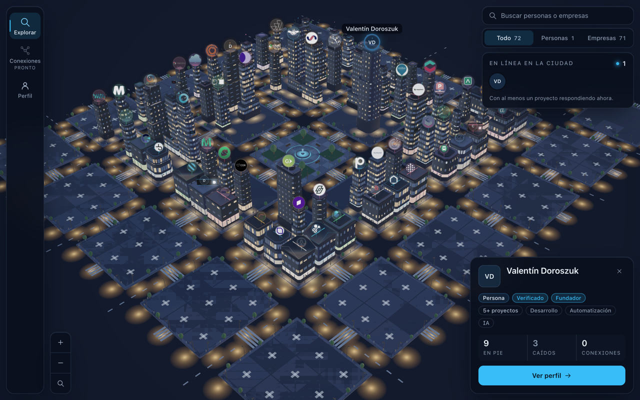 Corrientes — Ciudad 3D del ecosistema tech argentino